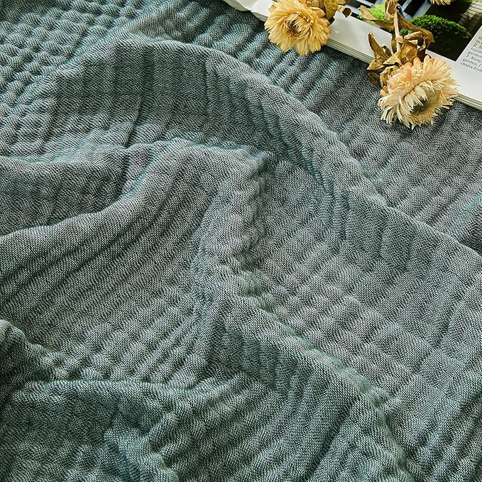 EMME Cotton Muslin King Blanket Breathable Gauze Soft Lightweight Blankets Adults Gifts for Women (Heather Forest Green, 108"x90")