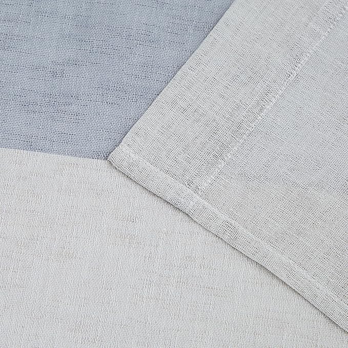 Central Park Gray and Smoke Blue Stripe Sheer Color Block Window Curtain Panel Linen Texture Window Treatment for Bedroom Living Room Farmhouse Drape 90 Inches Long with Grommets, 40"x90", 2 Panel