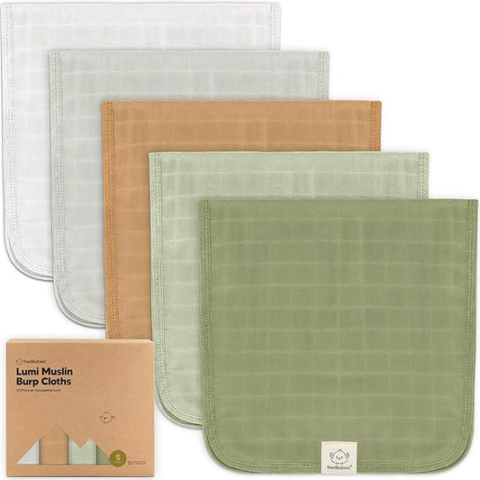KeaBabies Cotton Muslin Burp Cloths Baby Boy, Girl - 5-Pack Soft & Absorbent Burping Cloth for Babies, Large Baby Towels & Washcloths for Newborn, Spit Up Rags, No Shrink, 20x10 (Pine)