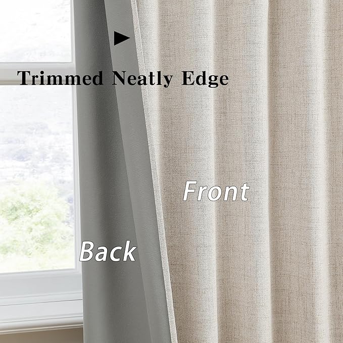 RAIN CITY Blackout Curtains 104 Inch Long 2 Panels,Linen Textured Custom Made Room Darkening Black Out Modern Decorative Drapes for Living Room 100-108 Tall Windows Back Tab with Hooks 50x104