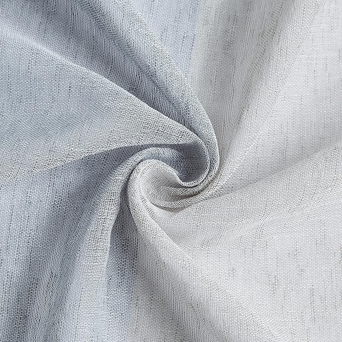 Central Park Gray and Smoke Blue Stripe Sheer Color Block Window Curtain Panel Linen Texture Window Treatment for Bedroom Living Room Farmhouse Drape 90 Inches Long with Grommets, 40"x90", 2 Panel