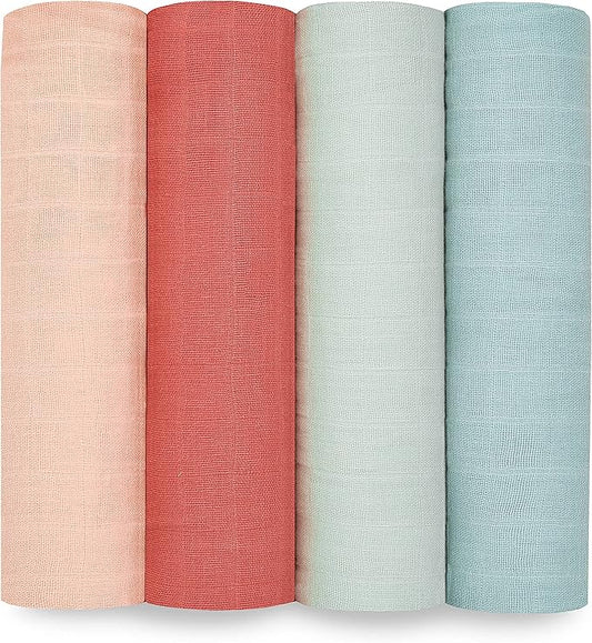 aden + anais Boutique Organic Swaddle Blanket 4-Pack – 100% Organic Cotton Muslin, Large, Soft, Breathable Receiving Blankets for Infants – Lightweight Multi-Use Baby Swaddles, Mother Earth