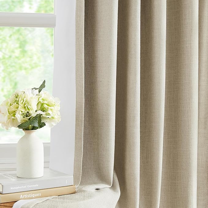 WEST LAKE 72 Inches Oatmeal Tan Full Blackout Curtains with Liners,Bailey Pinch Pleated Drapes with Back Tabs for Bedroom,Modern Textured Thermal Insulated Window Treatment for Living Room,40"Wx72"Lx2