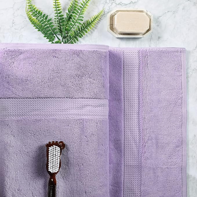 Superior Egyptian Cotton Pile Bath Sheet Set of 2, Ultra Soft Luxury Towels, Thick Plush Essentials, Absorbent Heavyweight, Guest Bath, Hotel, Spa, Home Bathroom, Shower Basics, Purple