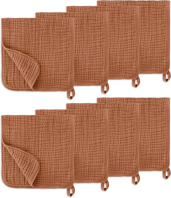 LILY O LAUREL Muslin Burp Cloths, 20"x10"- Pack of 8, 6 Layers Super Soft Absorbent & Breathable 100% Cotton for Baby Drool and Messes, Burp Cloth Baby Boy and Burp Cloths Baby Girl