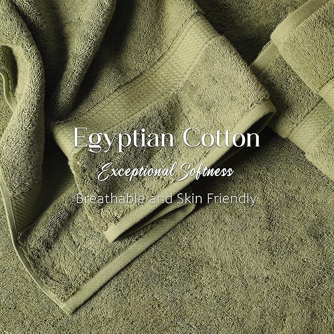 Superior Egyptian Cotton Pile Bath Towel Set of 2, Ultra Soft Luxury Towels, Thick Plush Essentials, Absorbent Heavyweight, Guest Bath, Hotel, Spa, Home Bathroom, Shower Basics, Forest Green