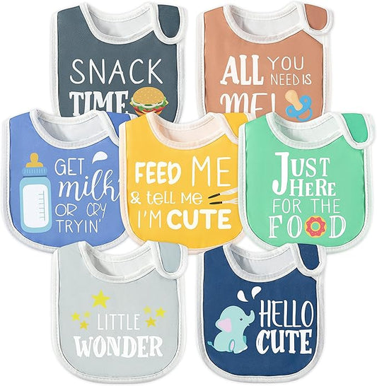 2ooya 7Pcs Cotton Waterproof Baby Bibs Hook Loop Closure Newborn Bib Keepsake Baby Gift for Drooling Feeding Eating