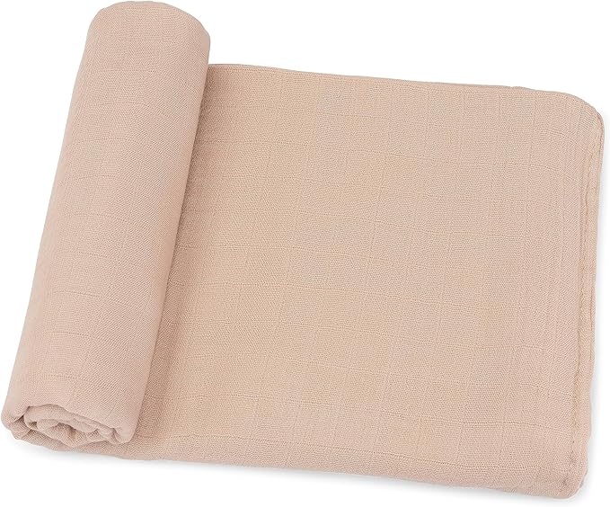Comfy Cubs Muslin Swaddle Blankets Pack of 1, 47 x 47 Inch Soft Cotton Baby Blanket Set, Large Multipurpose Wraps for Newborns - Self-Soothing Swaddles for Newborns - Blush