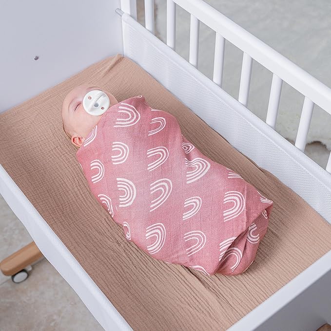 Comfy Cubs Muslin Swaddle Blankets Pack of 1, 47 x 47 Inch Soft Cotton Baby Blanket Set, Large Multipurpose Wraps for Newborns - Self-Soothing Swaddles for Newborns - Mauve Rainbow