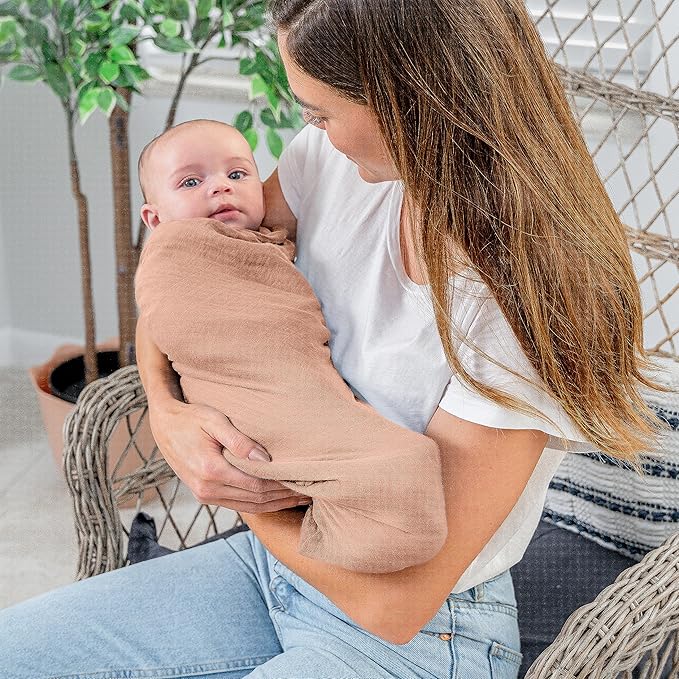 Comfy Cubs Muslin Swaddle Blankets Pack of 1, 47 x 47 Inch Soft Cotton Baby Blanket Set, Large Multipurpose Wraps for Newborns - Self-Soothing Swaddles for Newborns - Cedar